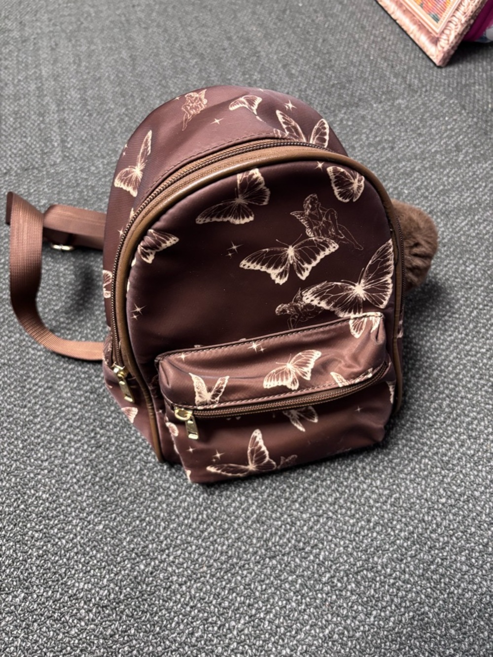 Rue21 Brown Butterfly Mini Backpack with Gold Hardware
